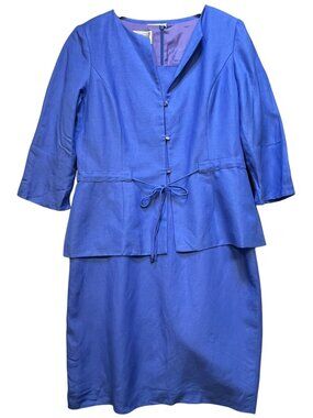 Yves Cossette Depeche Mode Womens 2-Piece Sheath Dress & Jacket Set Size 14 Blue